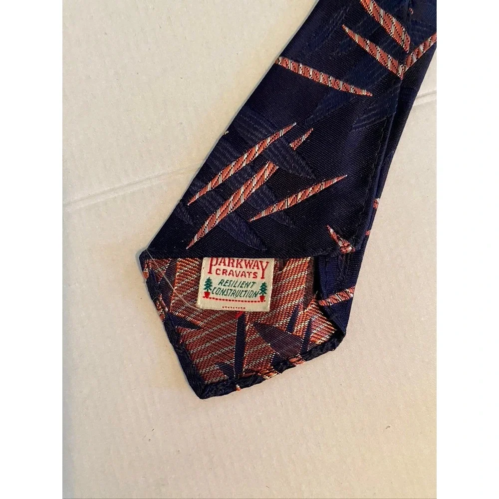 Parkway Cravats Mens Navy Blue Abstract Geometric Mid Century Modern Necktie